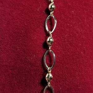 14k Two Tone Gold Fancy Diamond Cut Beaded Link Bracelet